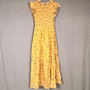 By The River Floral Maxi Dress M Flutter Sleeve Tiered Peasant Milkmaid Stretch